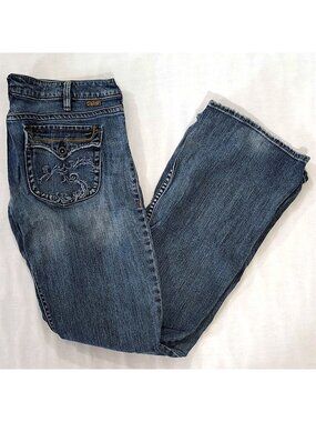 Vtg Silver Jeans Belle Star Womens Size 30 Flare Embroidered Pockets Blue Denim